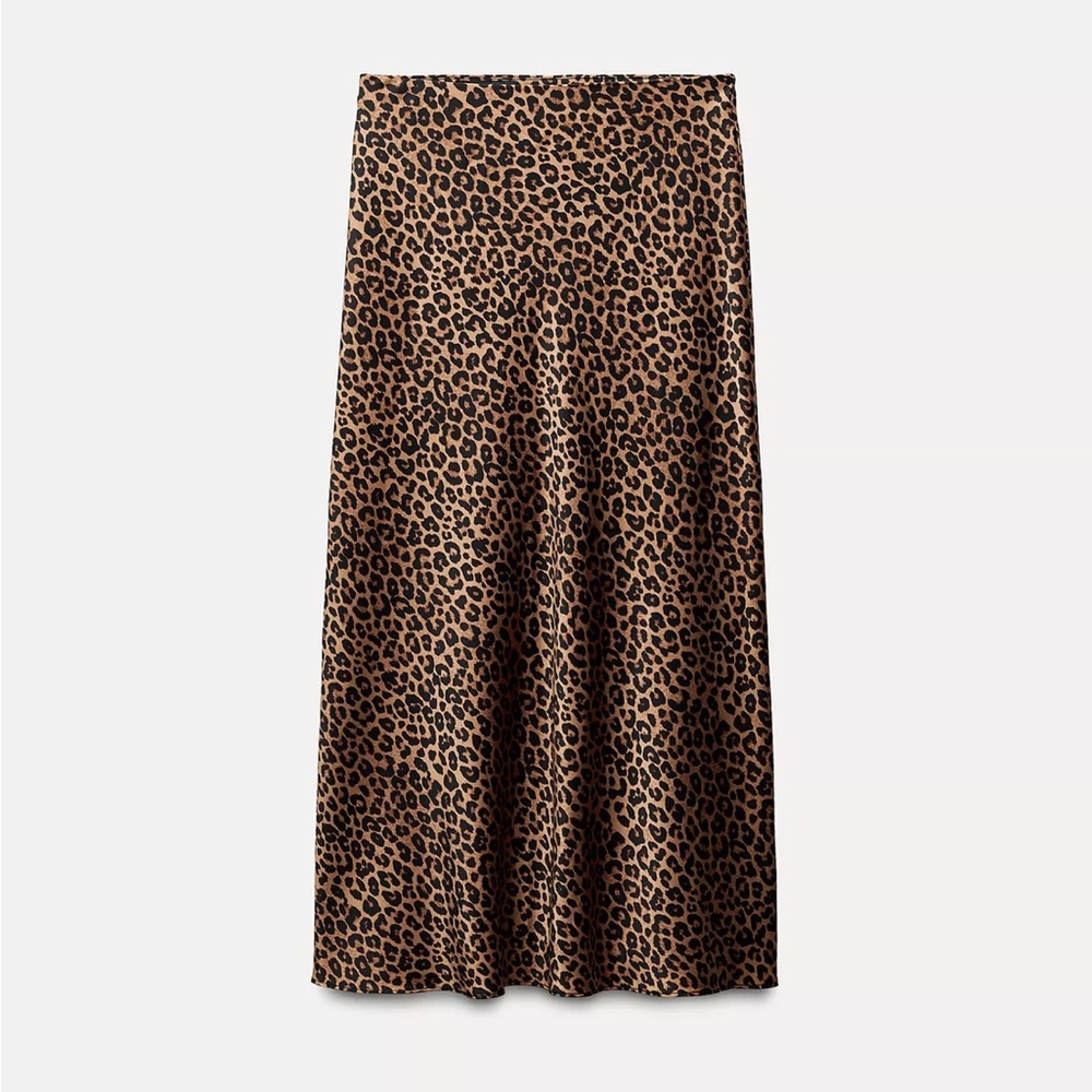 Zara leopard satin effect midi skirt